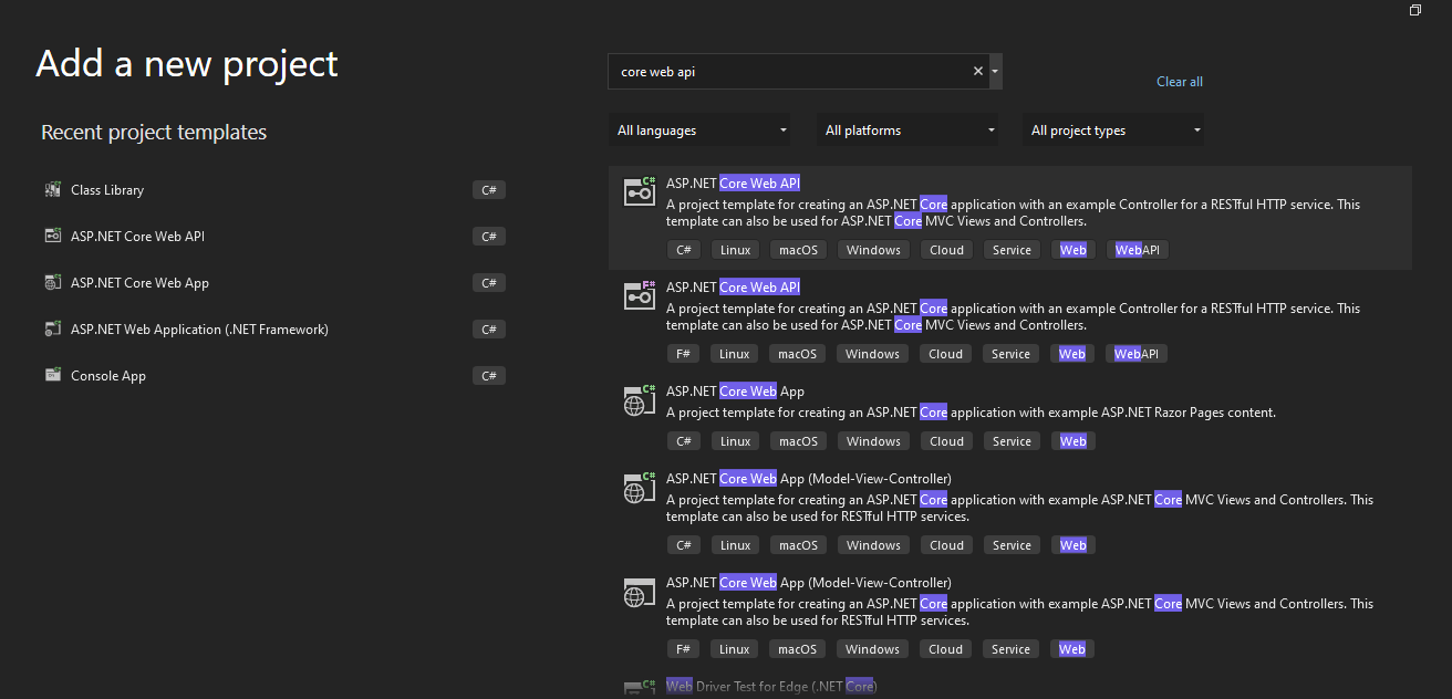 Select project template